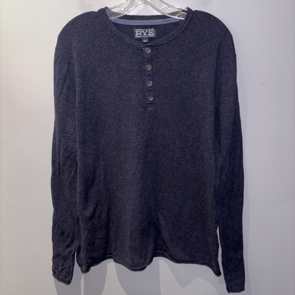 Hawker Rye Men's Navy Blue Long Sleeve Henley T-Shirt Sz L Cotton‎ Blend